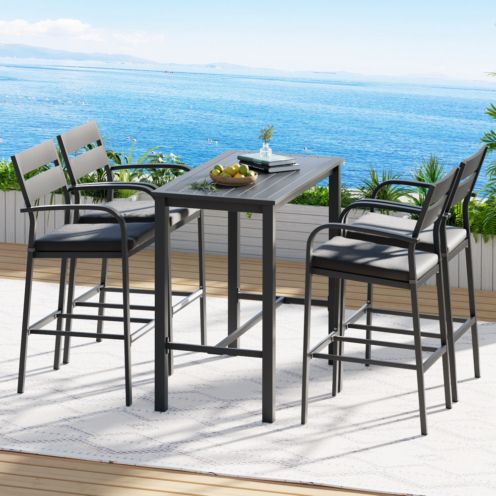 Outdoor 5-Piece Aluminium Patio Bar Set | Dark Grey