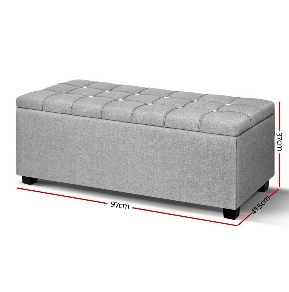 Chic Haven Storage Ottoman | Light Grey | 97cm