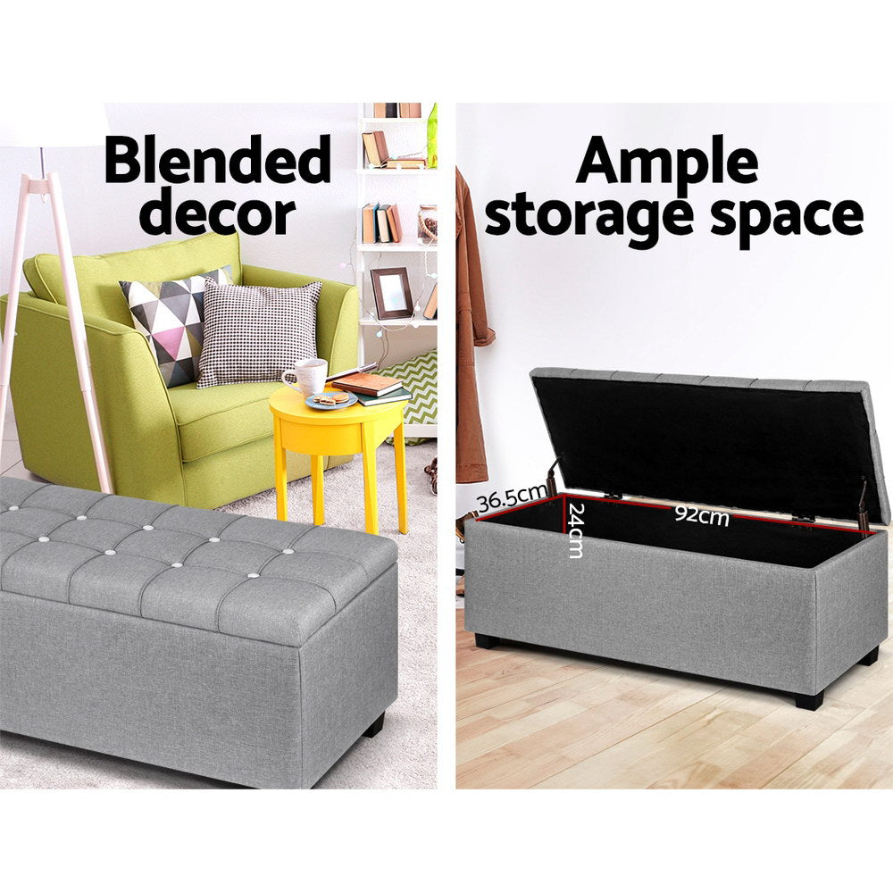 Chic Haven Storage Ottoman | Light Grey | 97cm