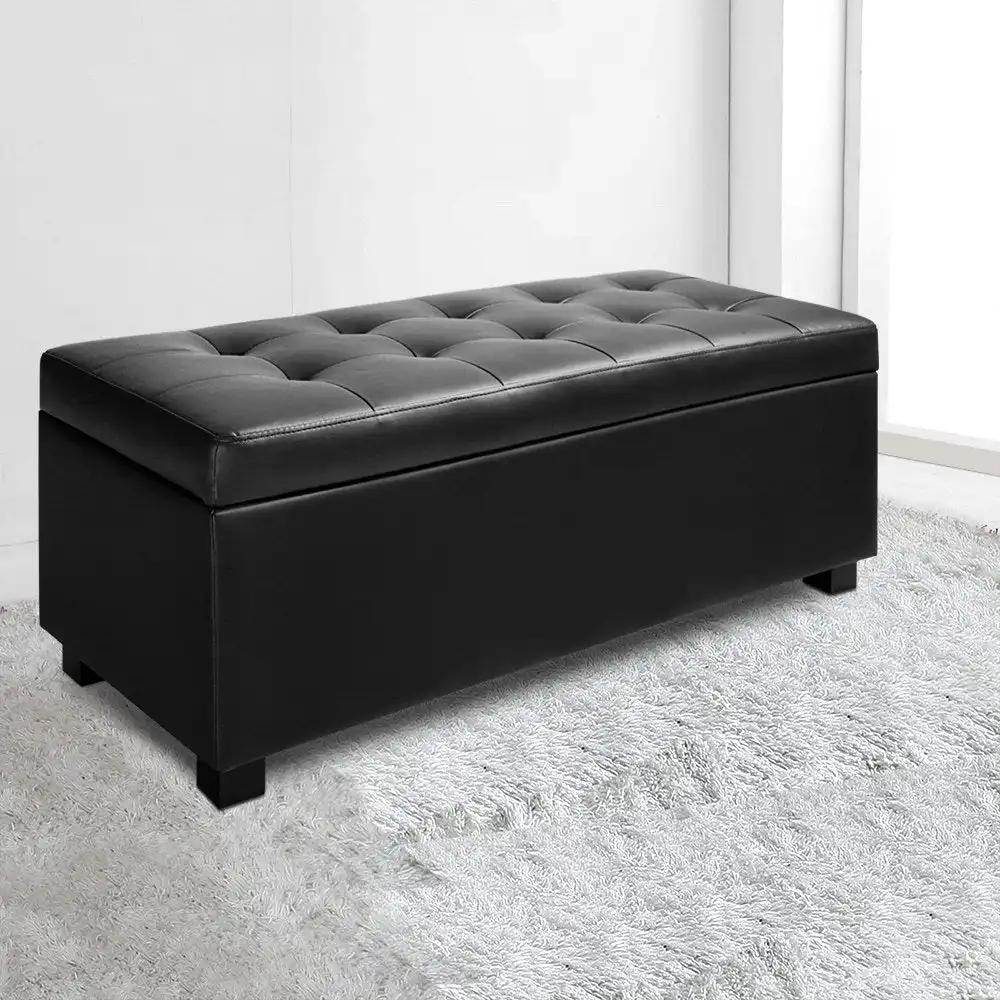 Elegance Plus Leather Storage Ottoman | Black | 97cm