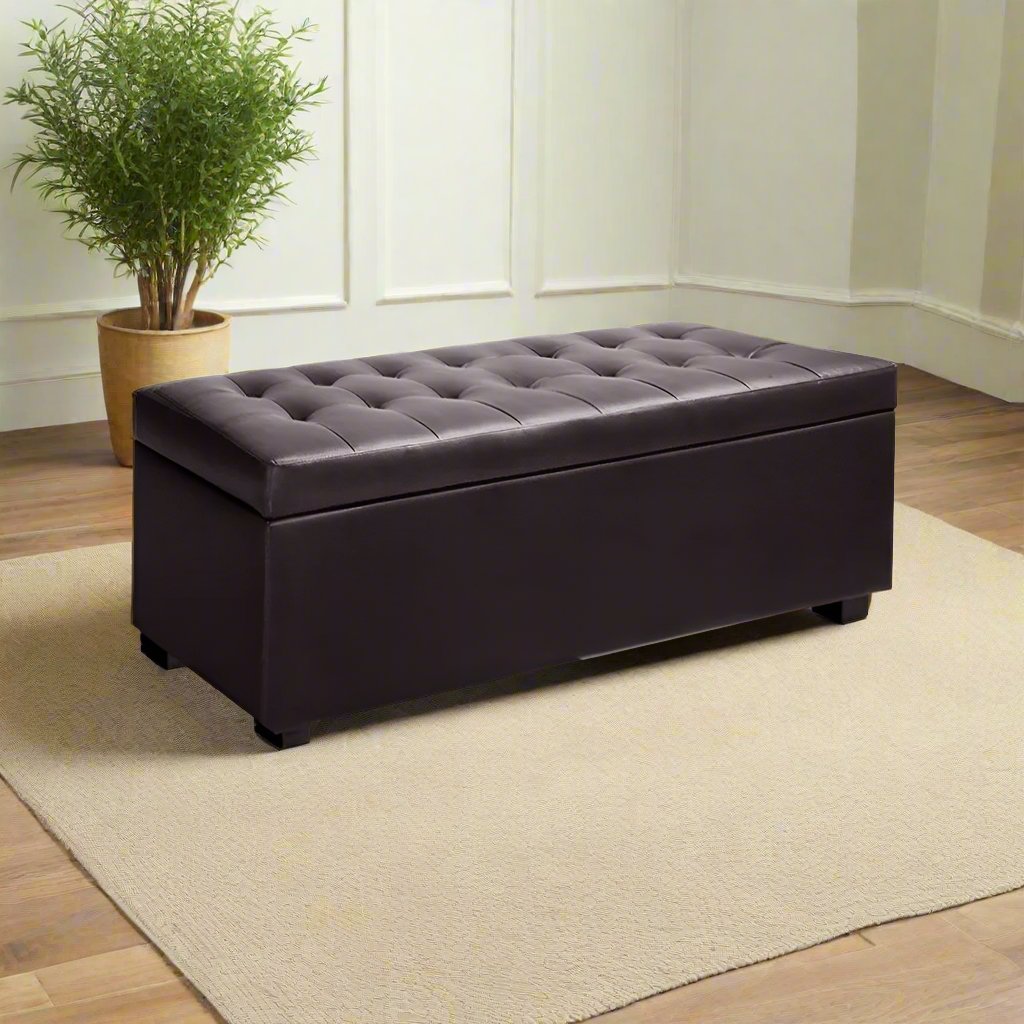 Elegance Plus Leather Storage Ottoman | Brown | 97cm