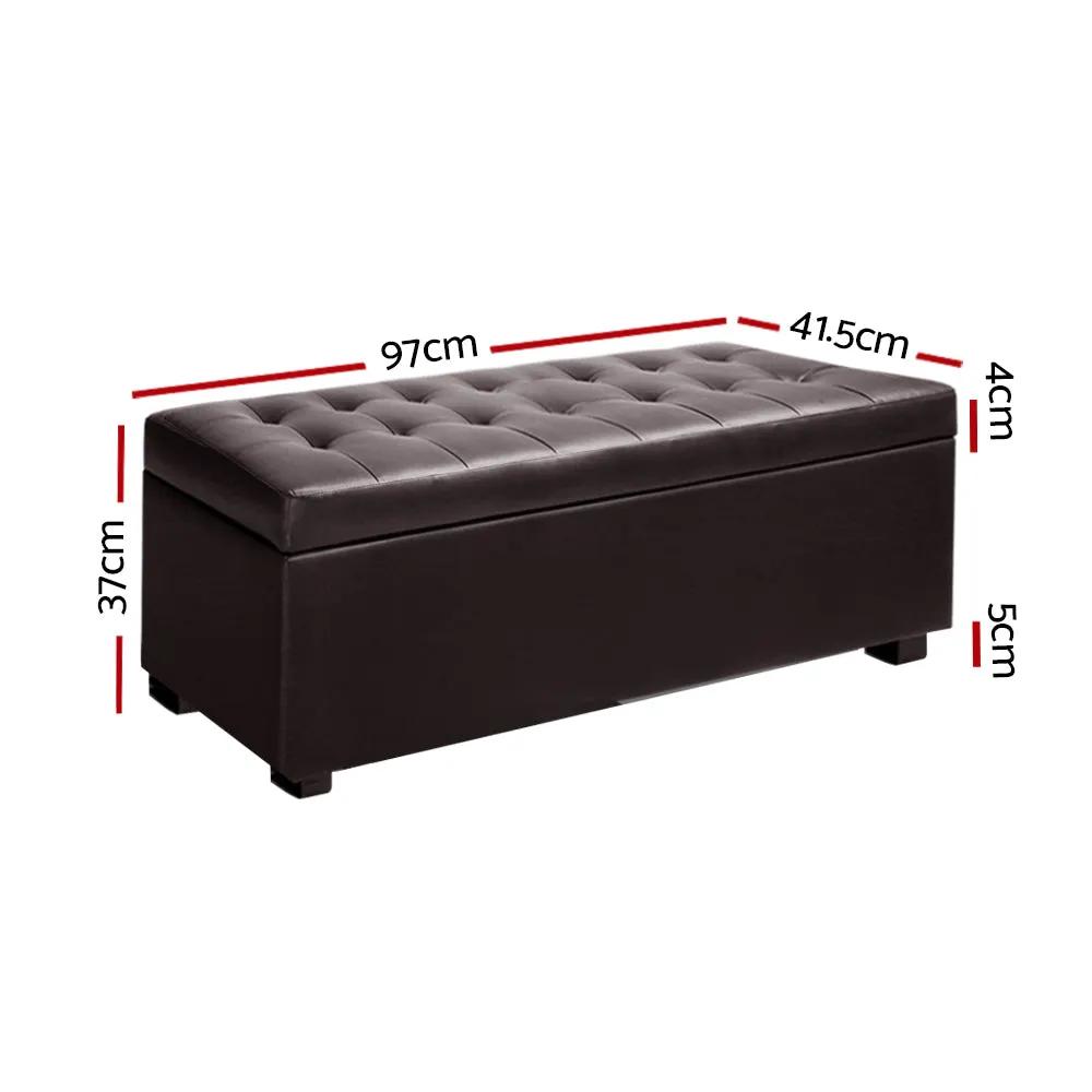 Elegance Plus Leather Storage Ottoman | Brown | 97cm