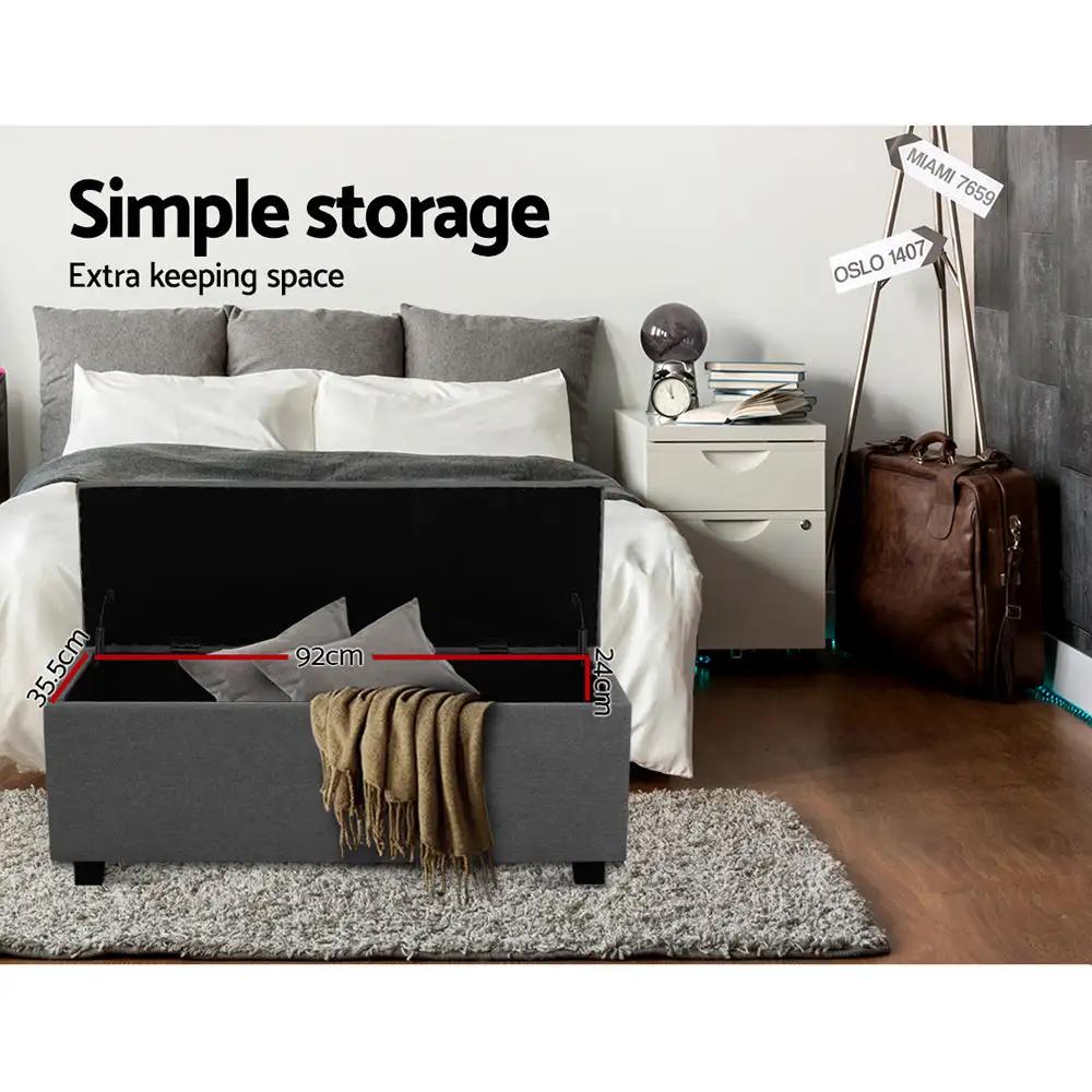 Chic Haven Storage Ottoman | Grey | 97cm