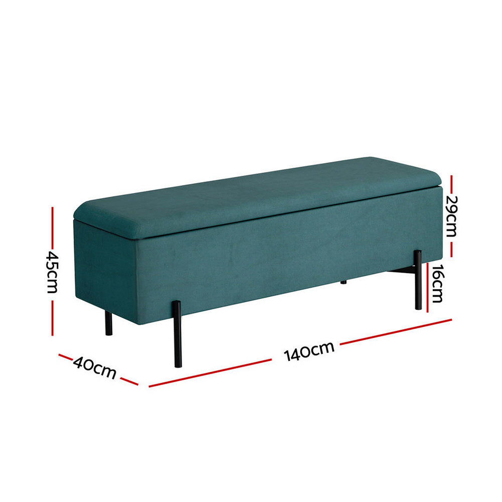 Luxe Velvet Storage Ottoman | Velvet Green | 140cm