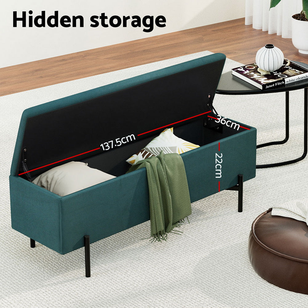 Luxe Velvet Storage Ottoman | Velvet Green | 140cm