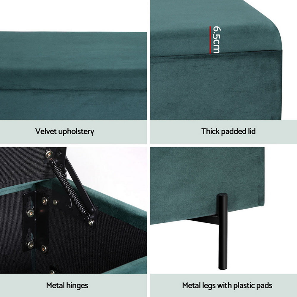 Luxe Velvet Storage Ottoman | Velvet Green | 140cm