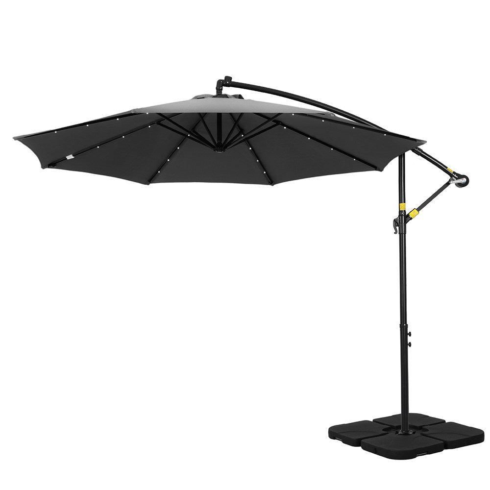 Outdoor Umbrella with LED Lights & Base | Charcoal | 3M