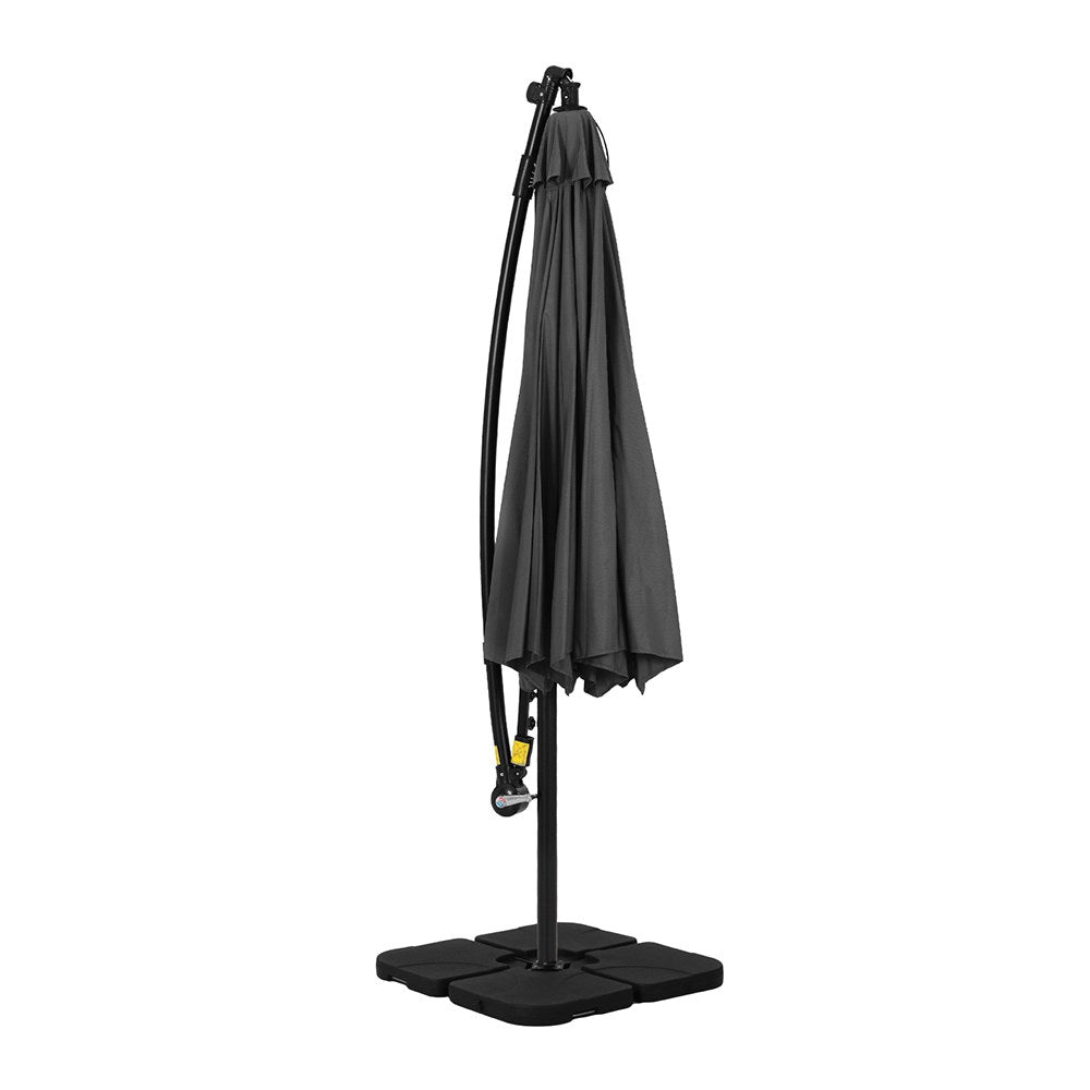 Outdoor Umbrella with LED Lights & Base | Charcoal | 3M