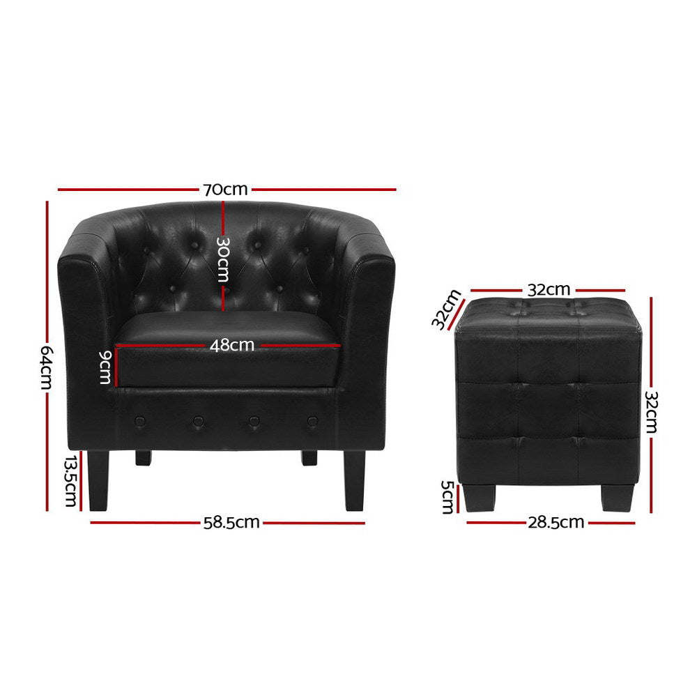 Avaon Armchair Set with Ottoman | Black