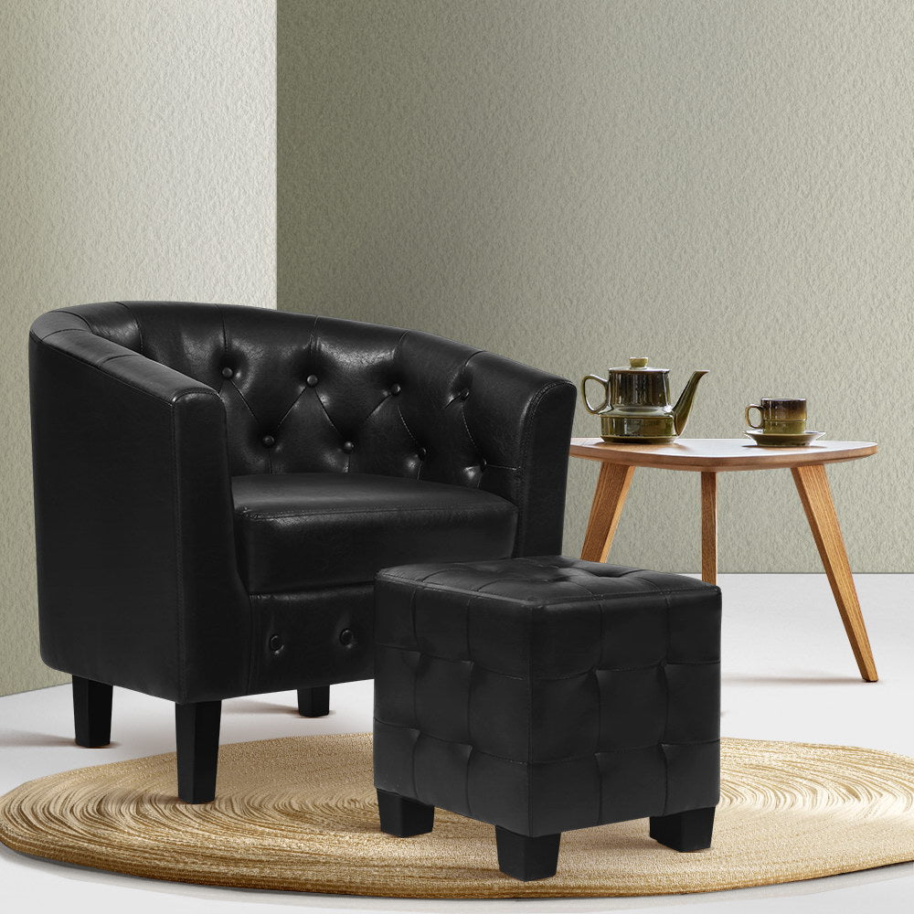 Avaon Armchair Set with Ottoman | Black