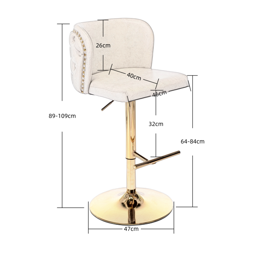 2x Faux Leather Golden Base Swivel Bar Stools | Beige