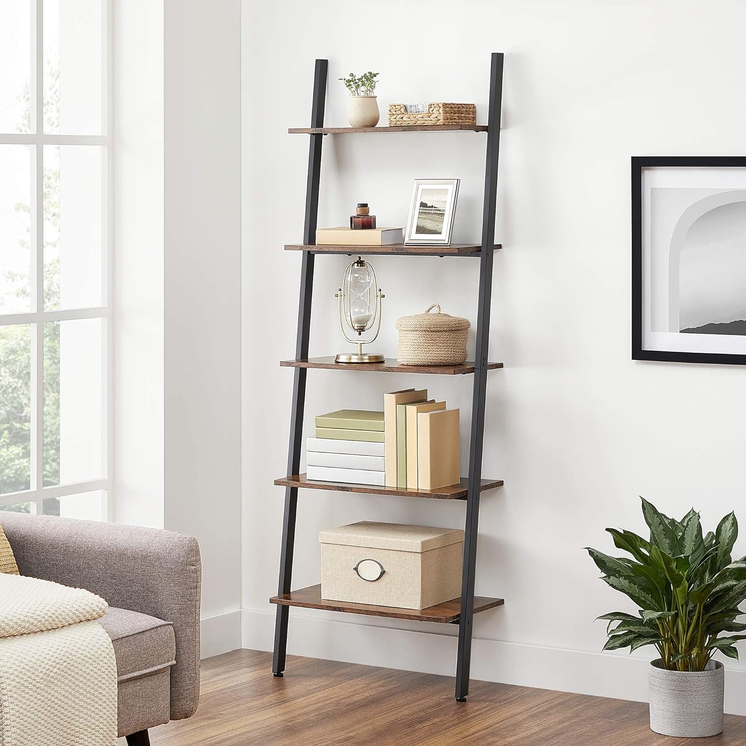 Industrial 5-Tier Ladder Shelf Bookshelf