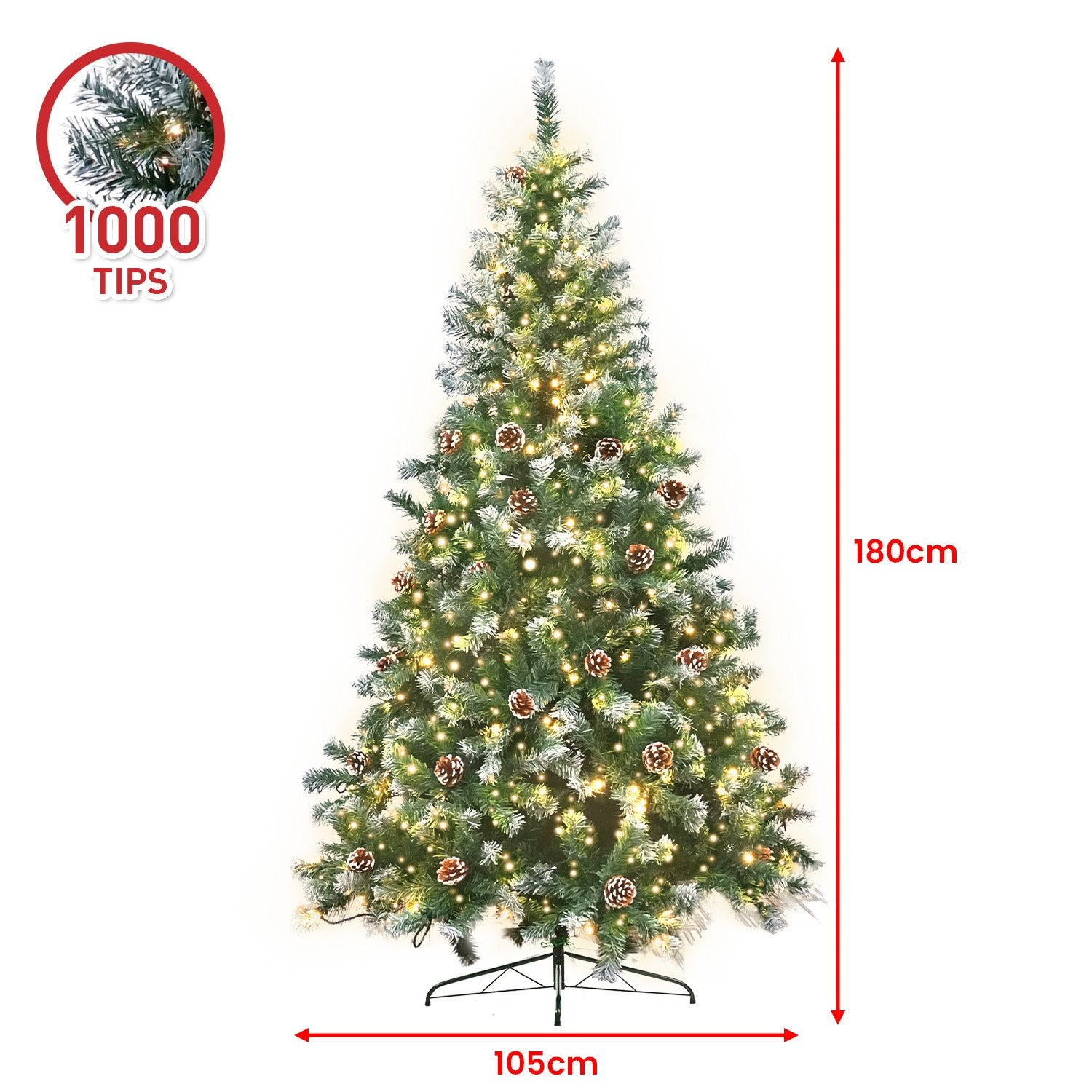 Snow Flocked LED Christmas Tree with Pinecones (1000 Tips) | 1.8m