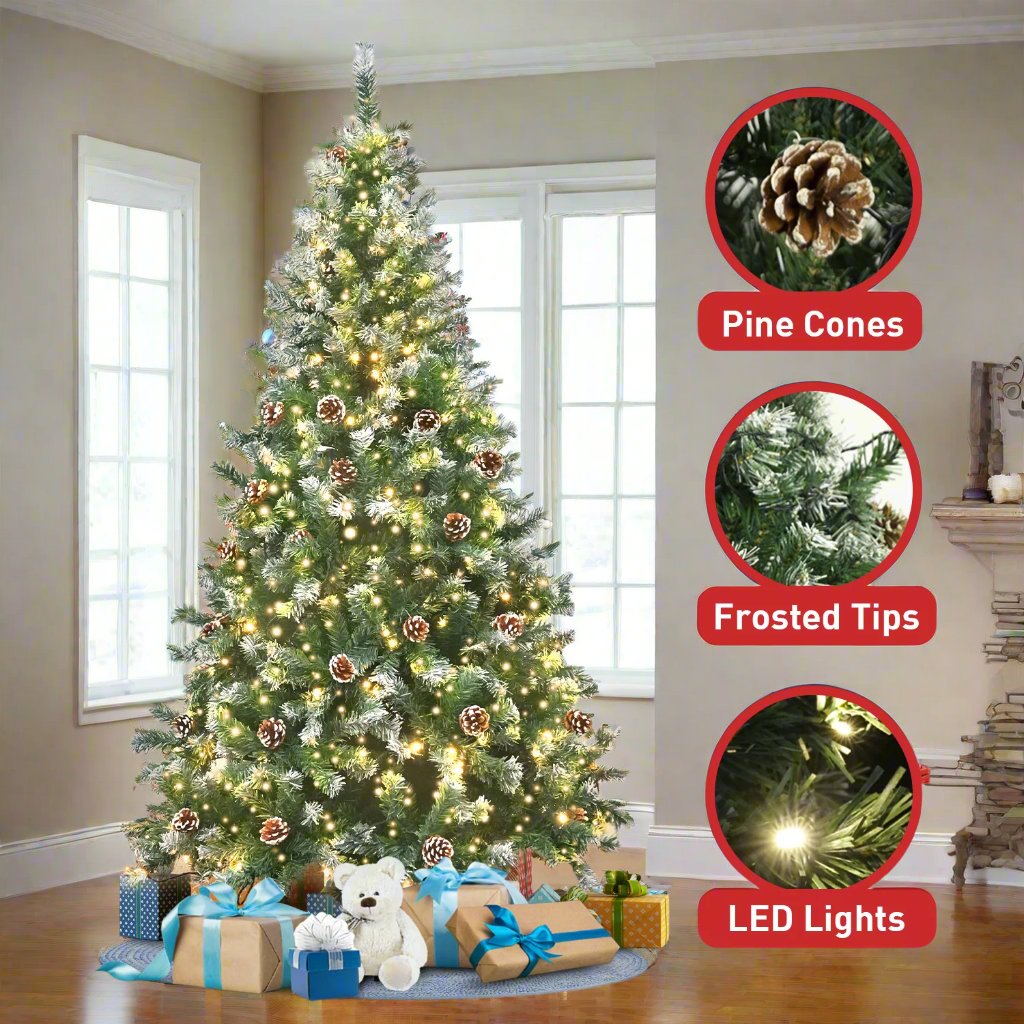 Snow Flocked LED Christmas Tree with Pinecones (1000 Tips) | 1.8m