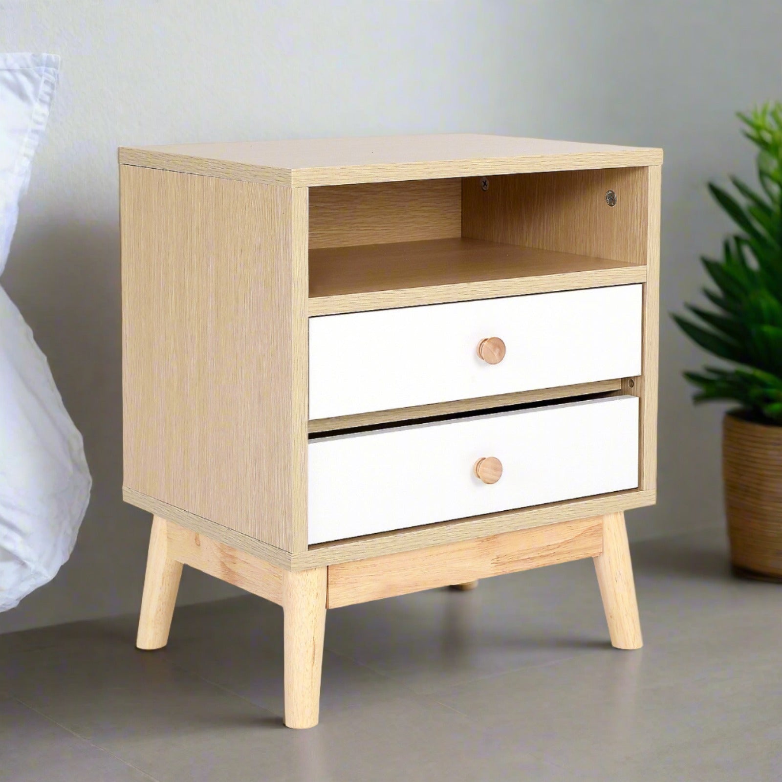 Classic Serenity Bedside Table | Oak & White