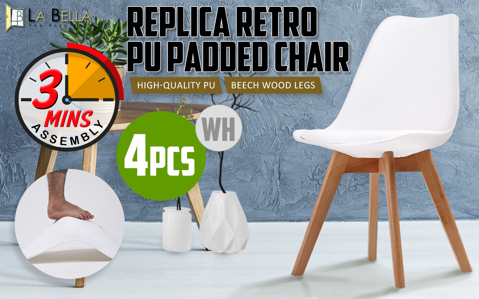 4X Retro Padded Leather Dining Chairs | White