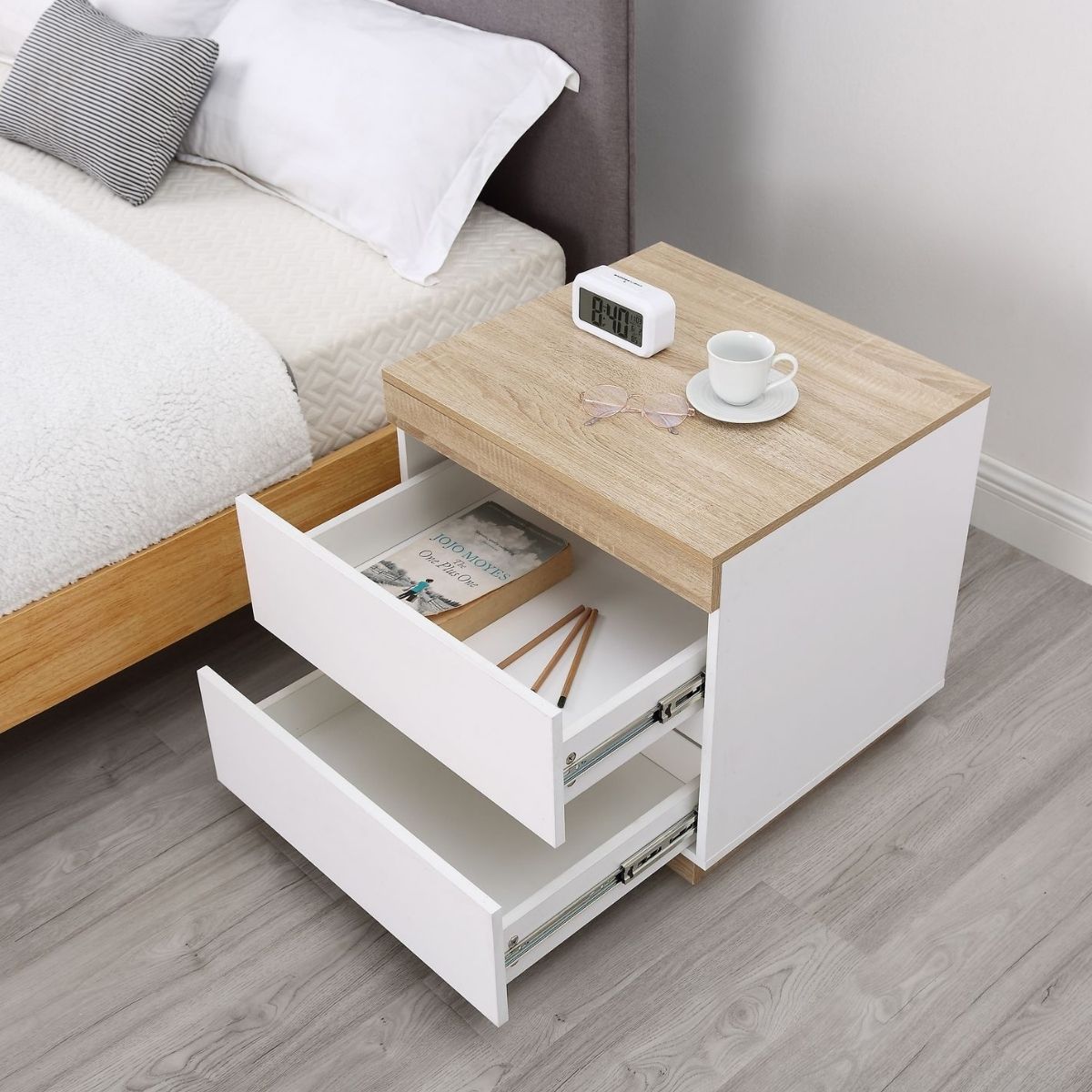 CoastalCharm Bedside Table | White & Oak