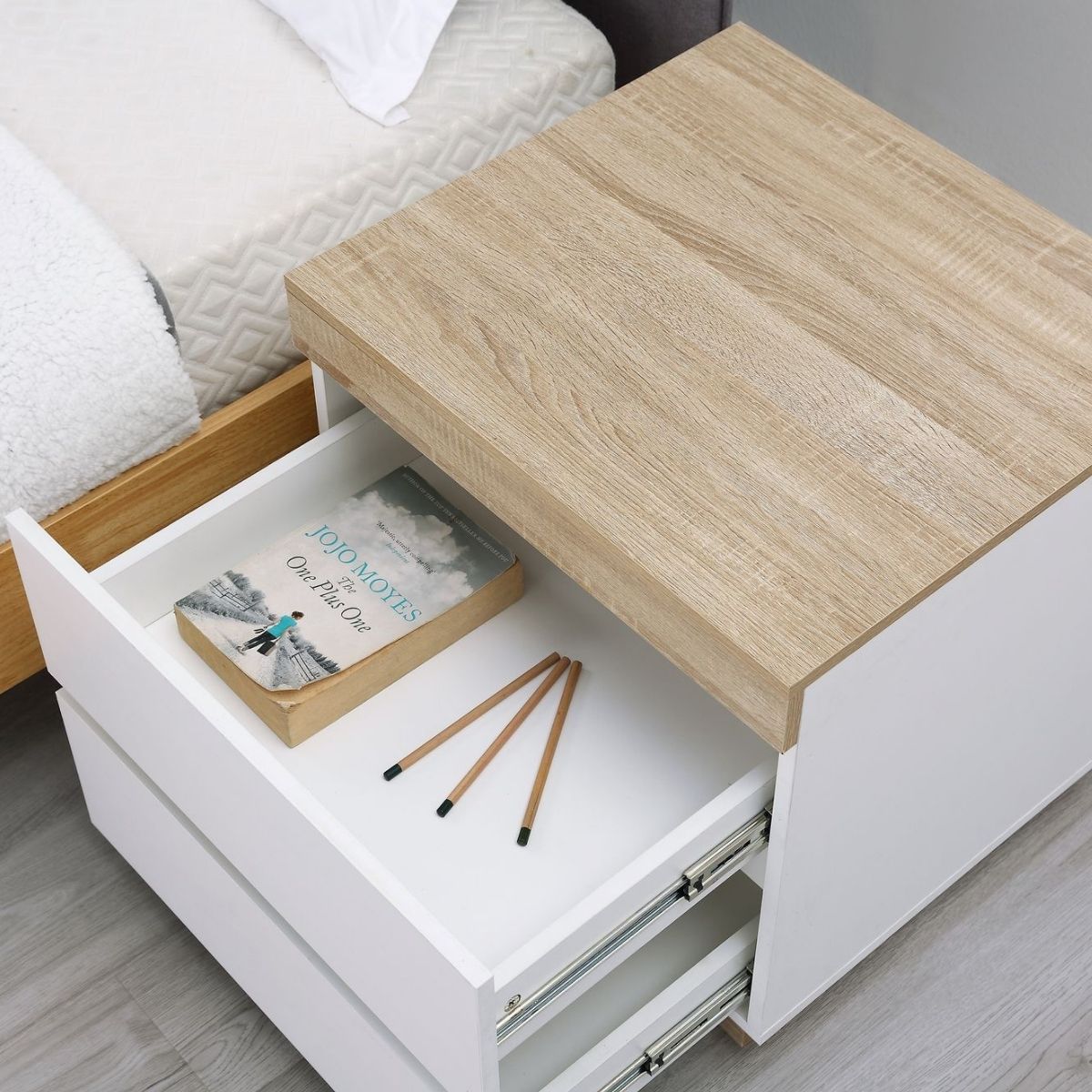 CoastalCharm Bedside Table | White & Oak