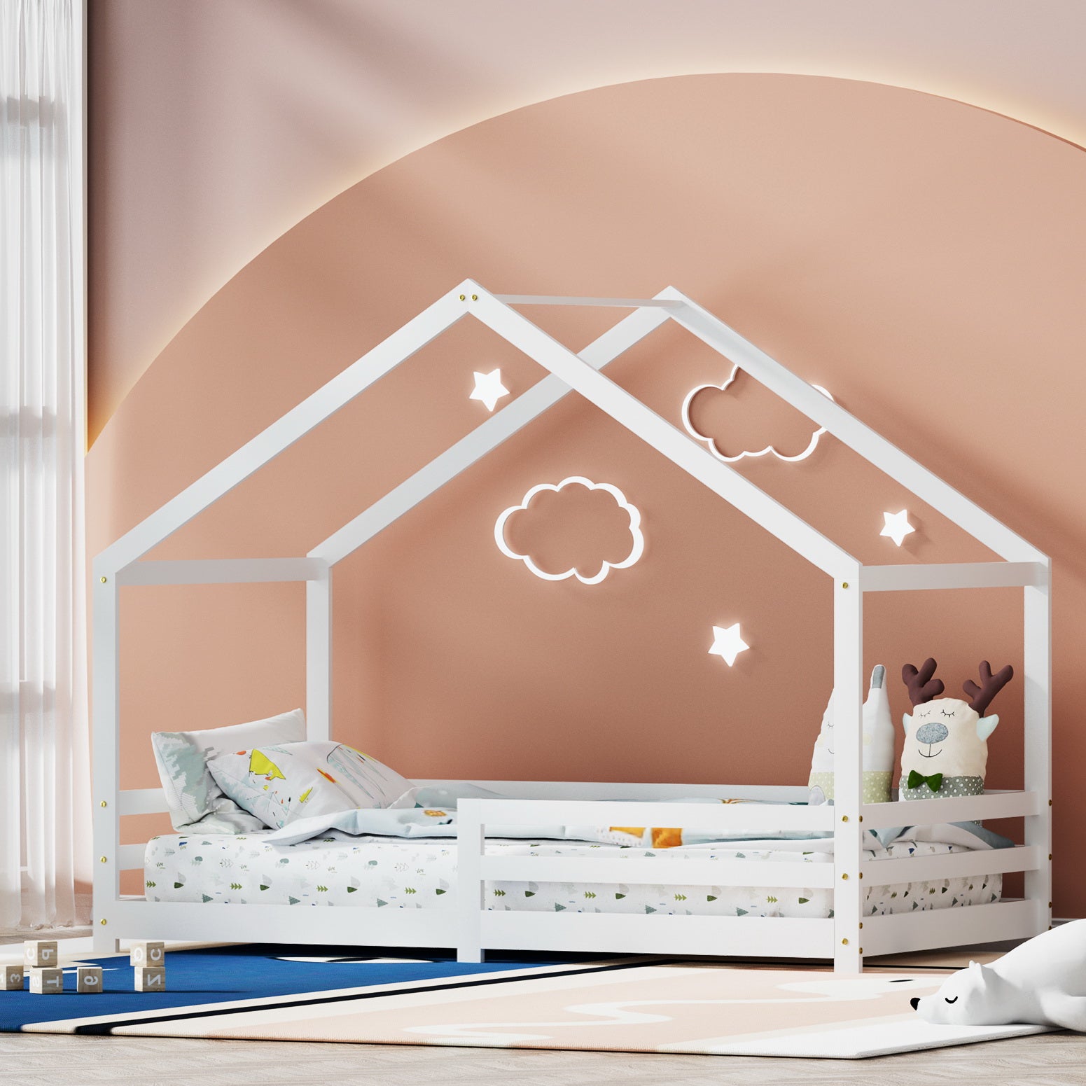 Single (White) Wooden Kids House Bed Frame | Magical Haven