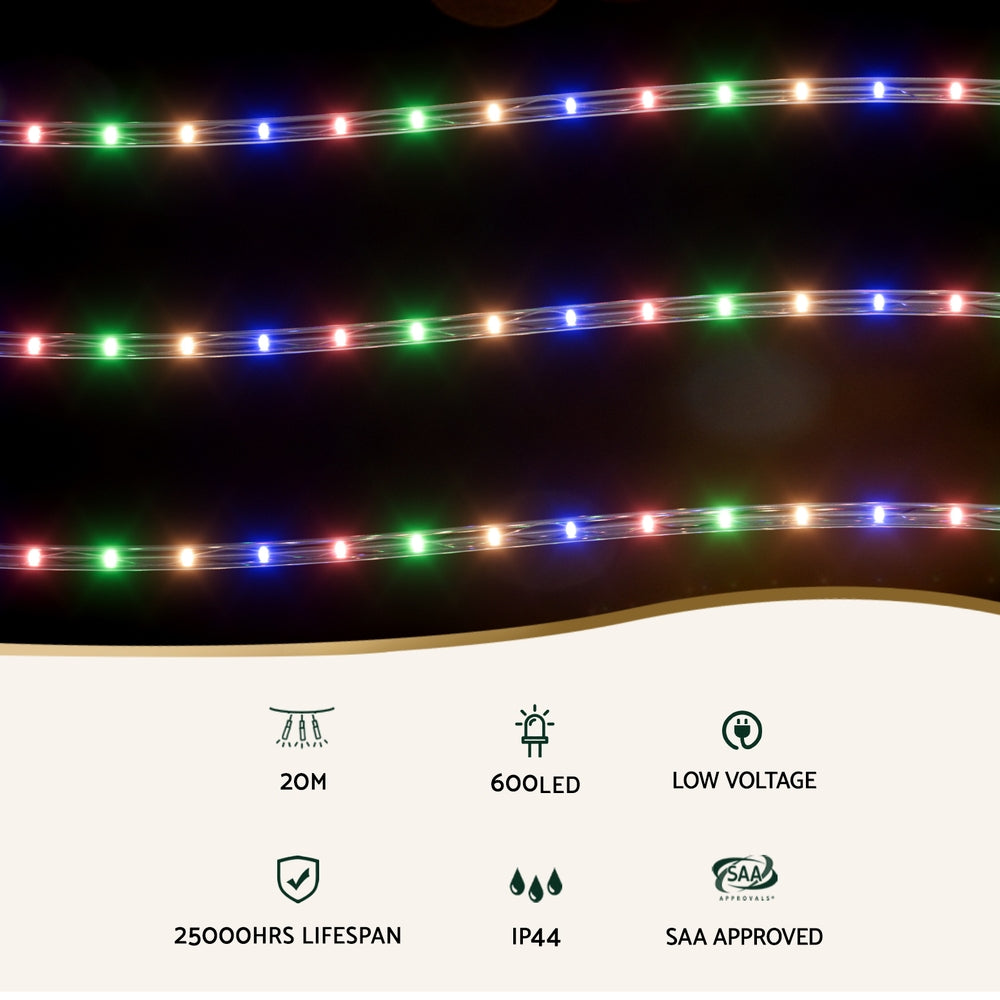 600 LED Colorful Christmas Rope Lights | 20m