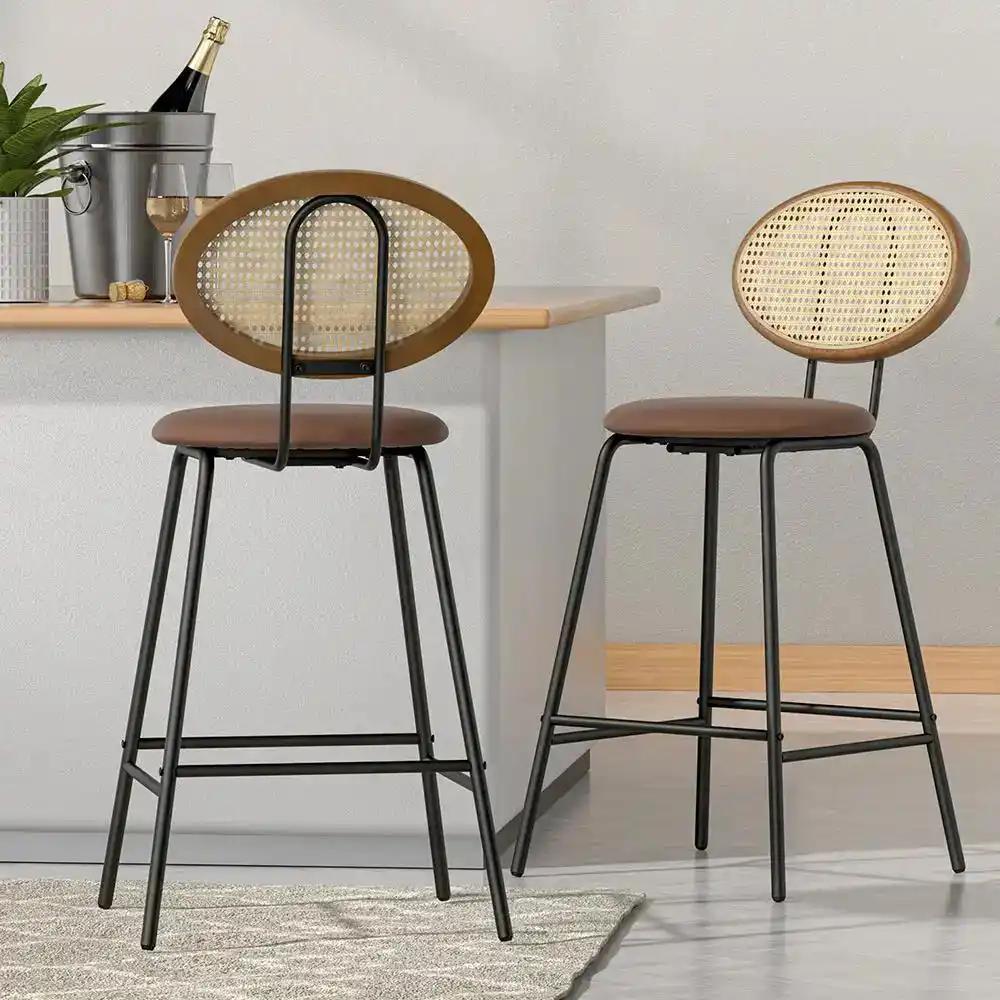 2x Raye Rattan Bar Stools | Brown