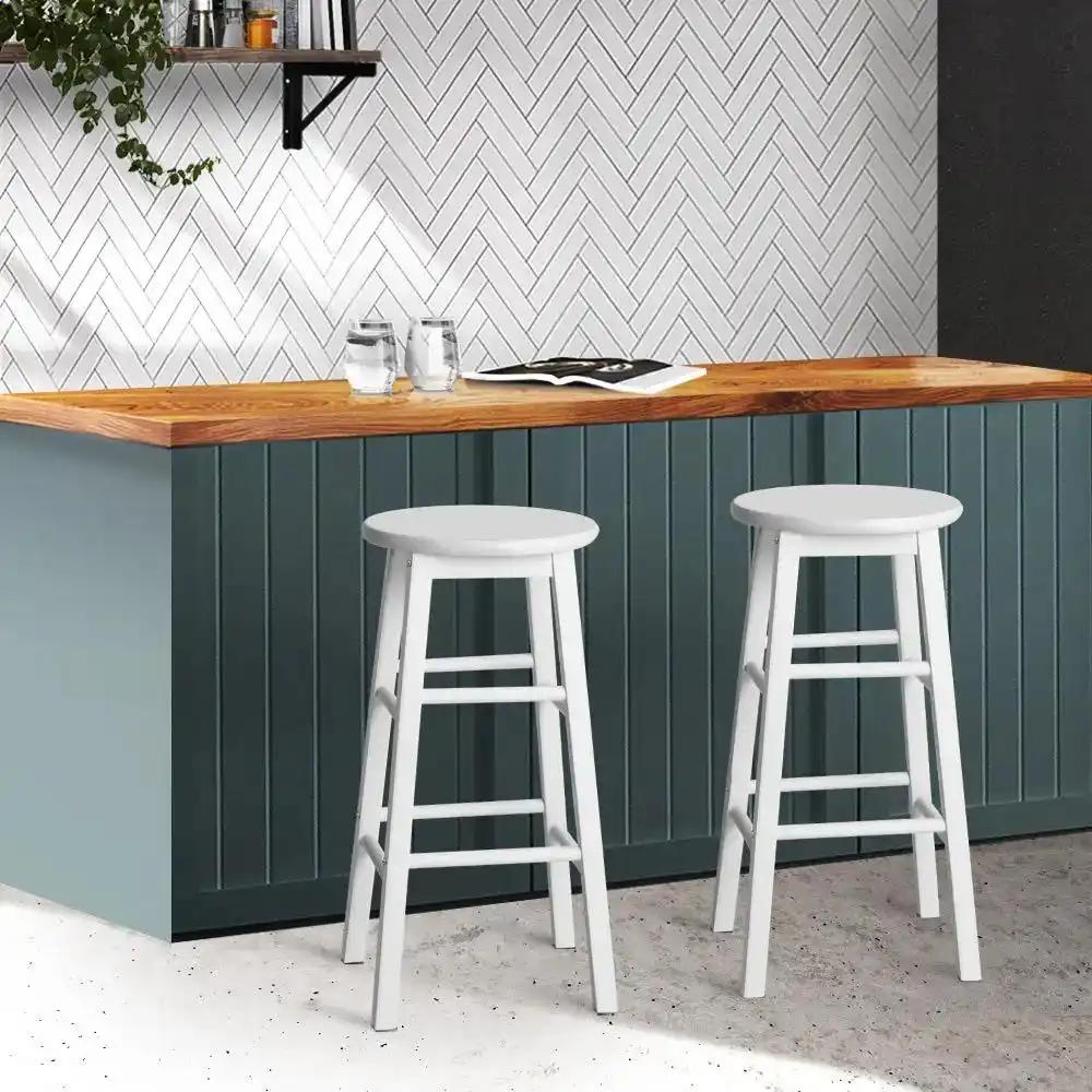 2x BeechWood Round Kitchen Stools | White