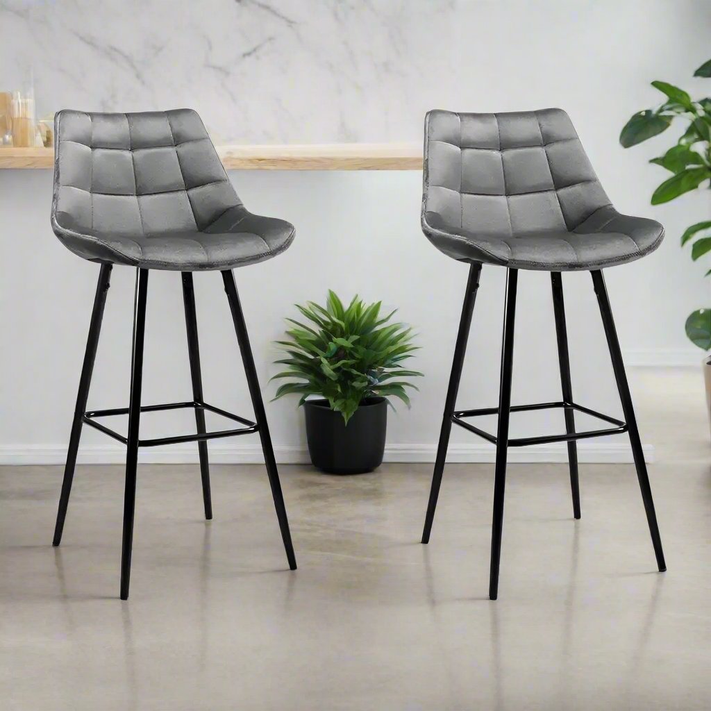 2x Audreny Velvet Bar Stools | Grey