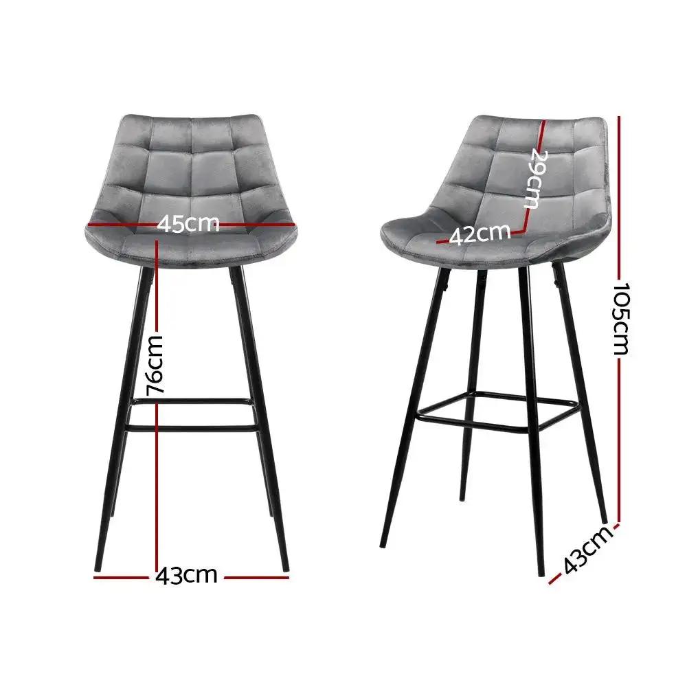 2x Audreny Velvet Bar Stools | Grey