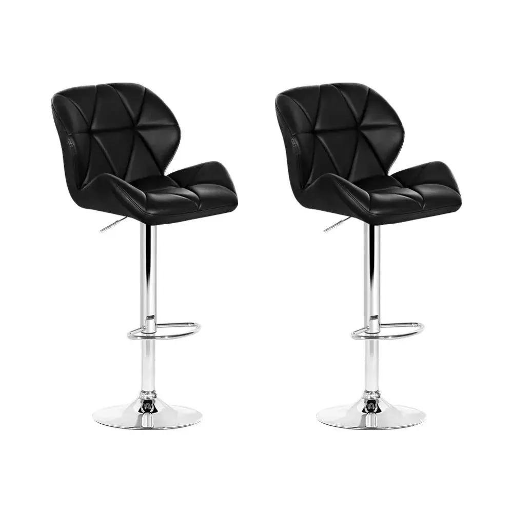 2x PremFaux Gas Lift Padded Leather Bucket Bar Stools | Black