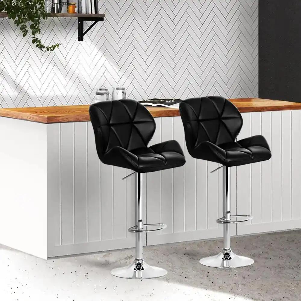 2x PremFaux Gas Lift Padded Leather Bucket Bar Stools | Black