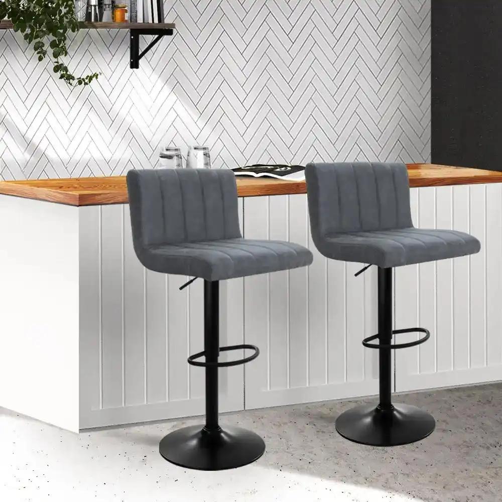 2x Comose Vintage Leather Gas Lift Bar Stools | Grey