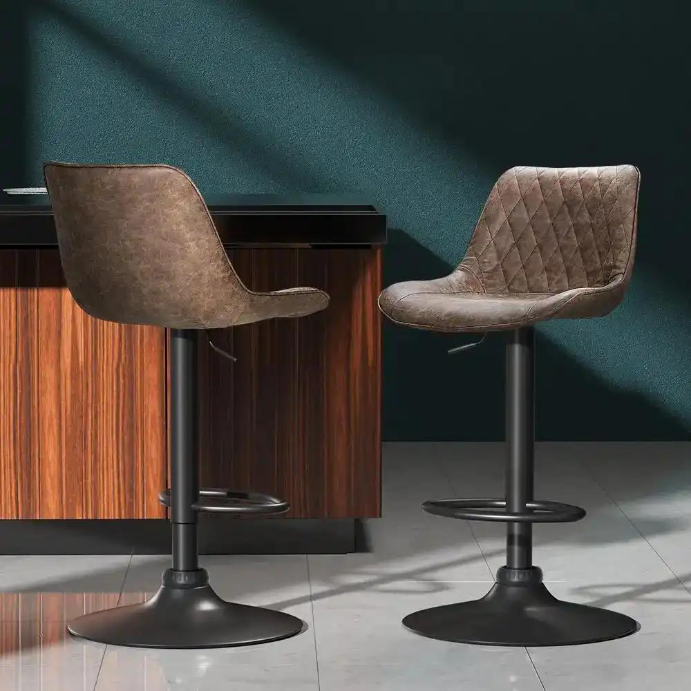 2x Rushal Vintage Leather Bar Stools | Brown