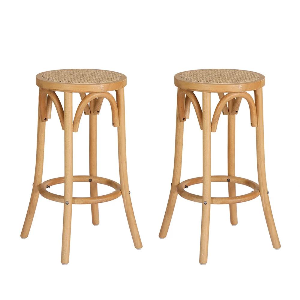 2x Apria Rattan Bar Stools | Wood