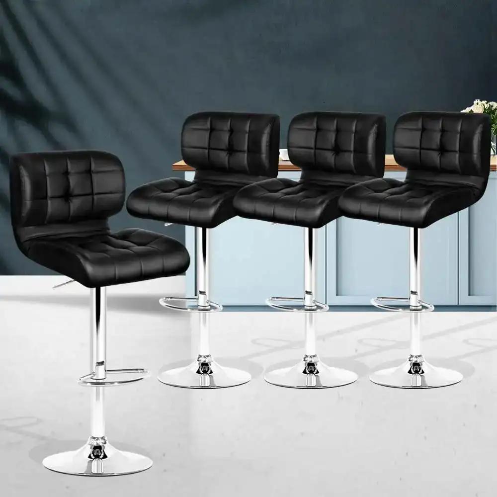 4x Promun Gas Lift Leather Bar Stools | Black