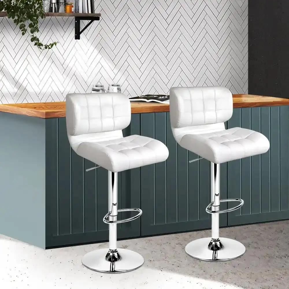 2x Promun Gas Lift Leather Bar Stools | White