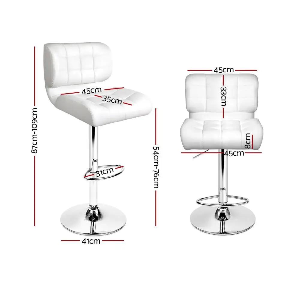 4x Bar Stools Gas Lift Leather Padded White