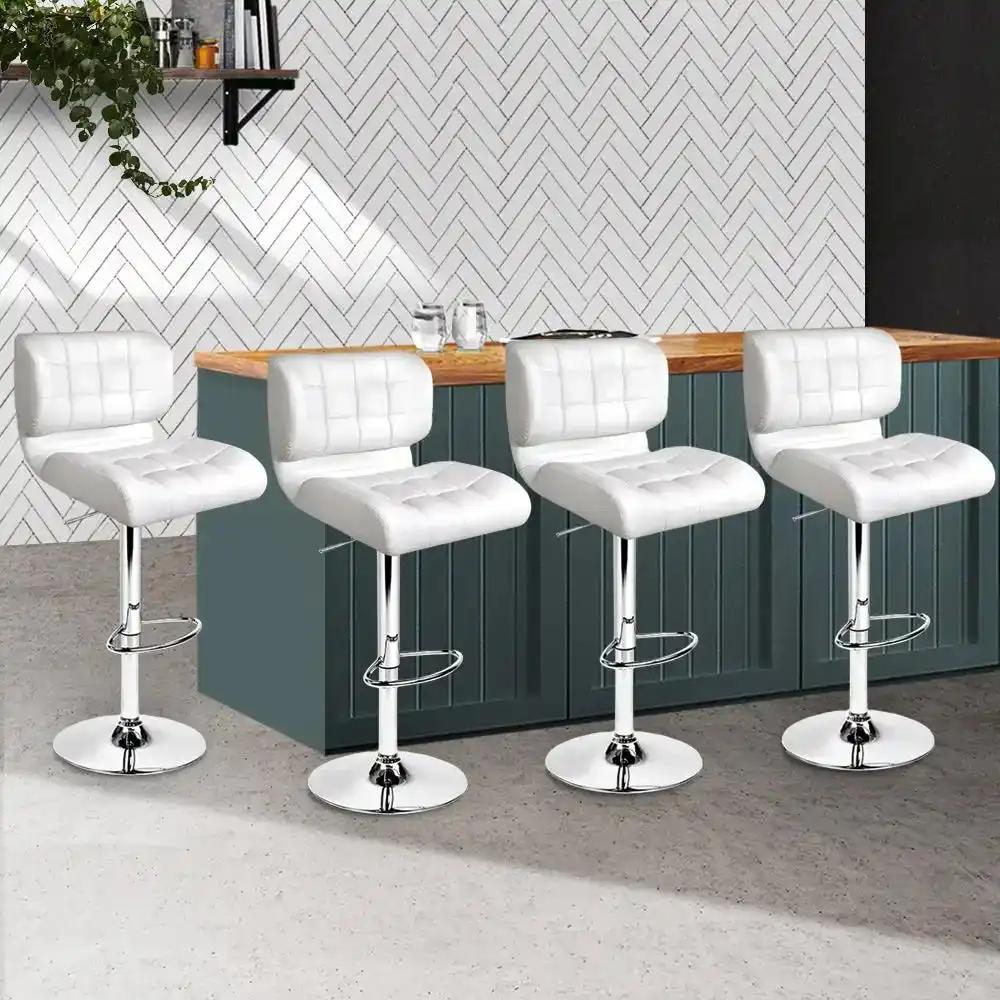 4x Promun Gas Lift Leather Bar Stools | White