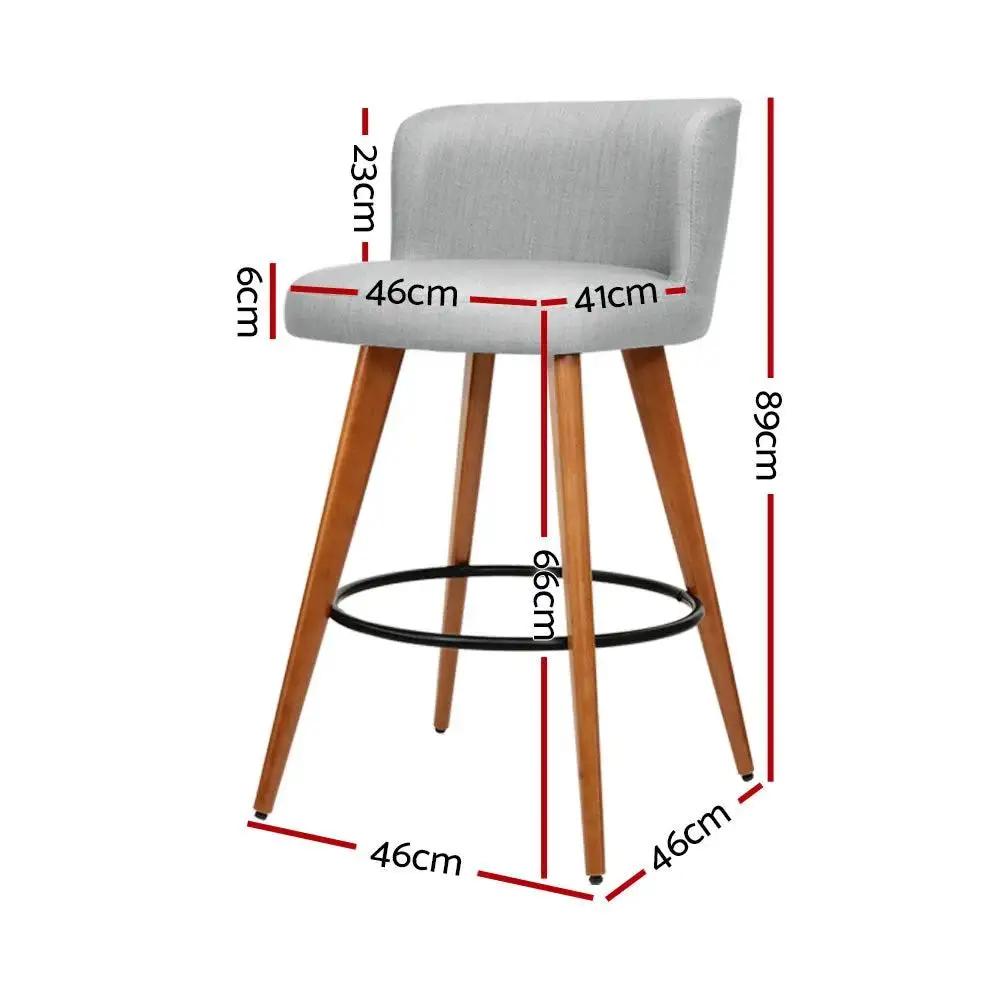 4x Low Backrest Wooden Bar Stools | Grey