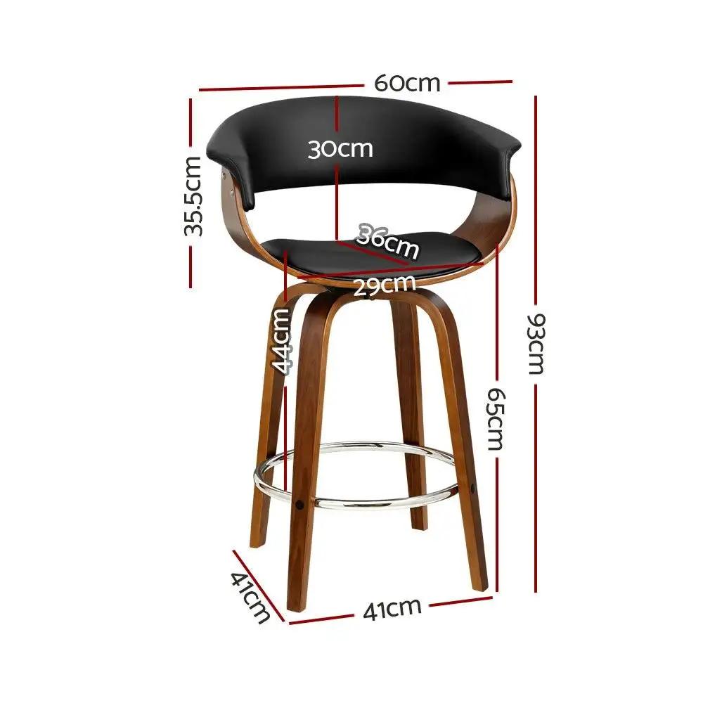 2x Swivel PU Leather & Wooden Bar Stools | Black & Wood