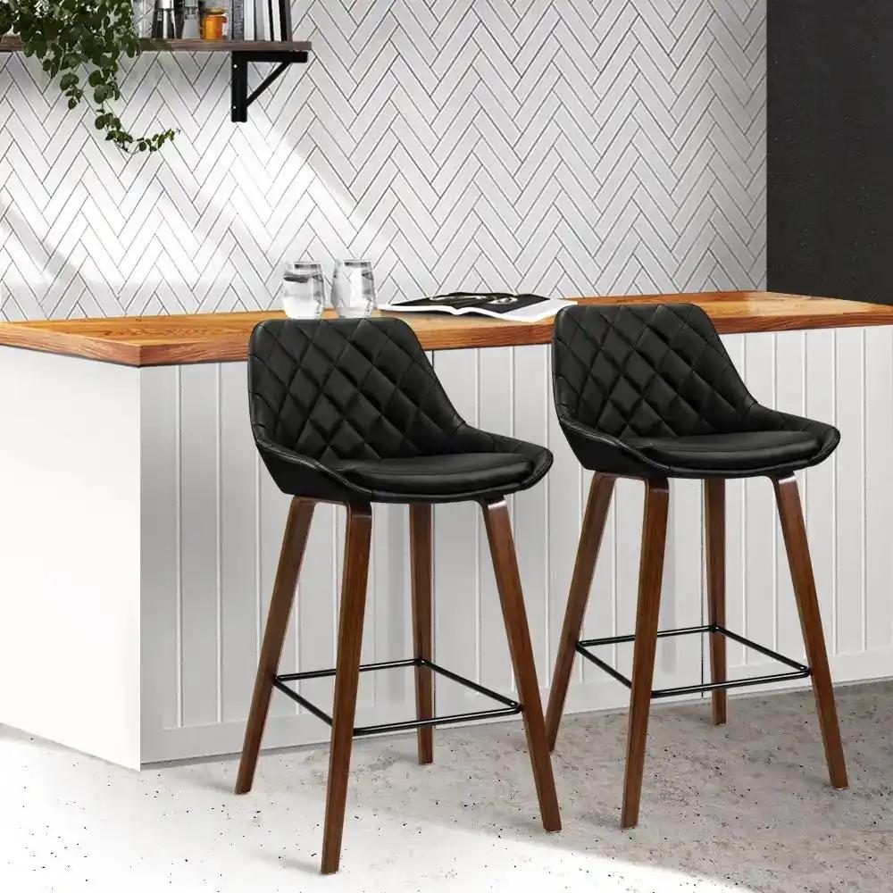 2x Luxora Bar Stools | Black & Wood