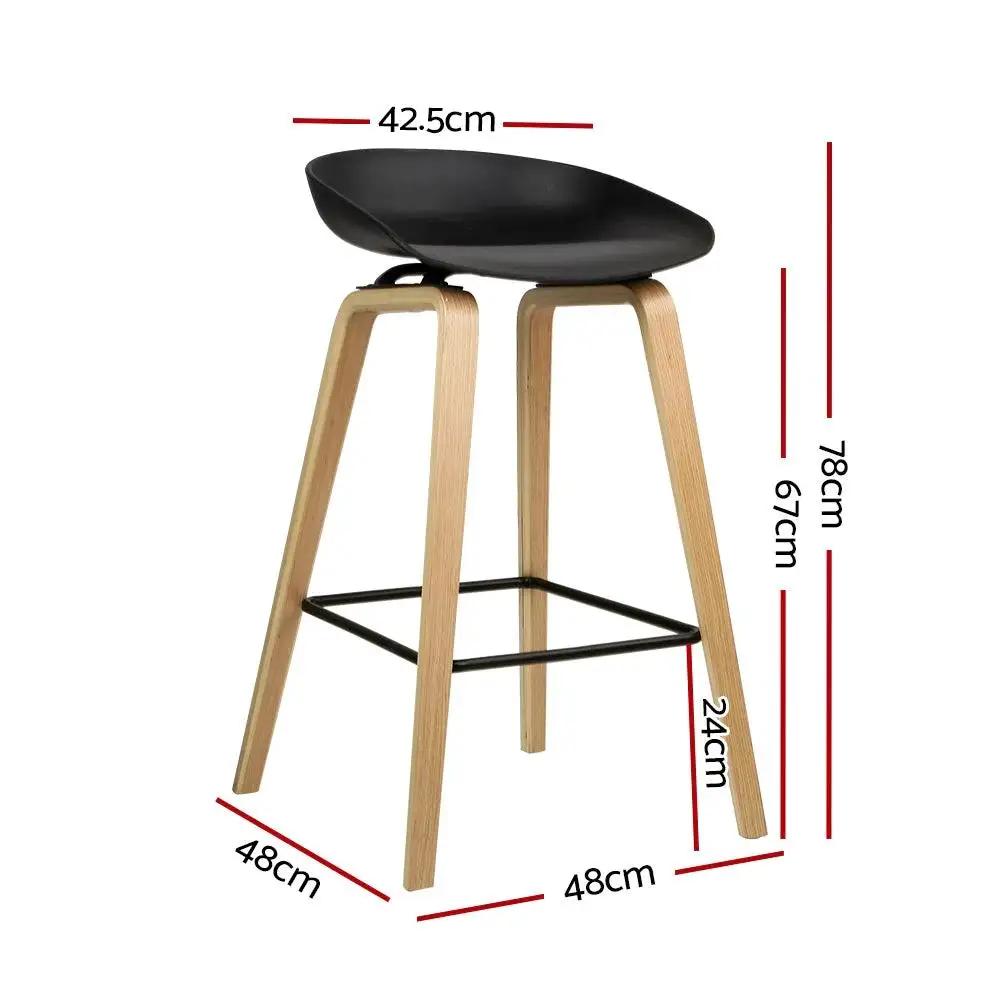 2x Bar Stools - Black with Wooden legs