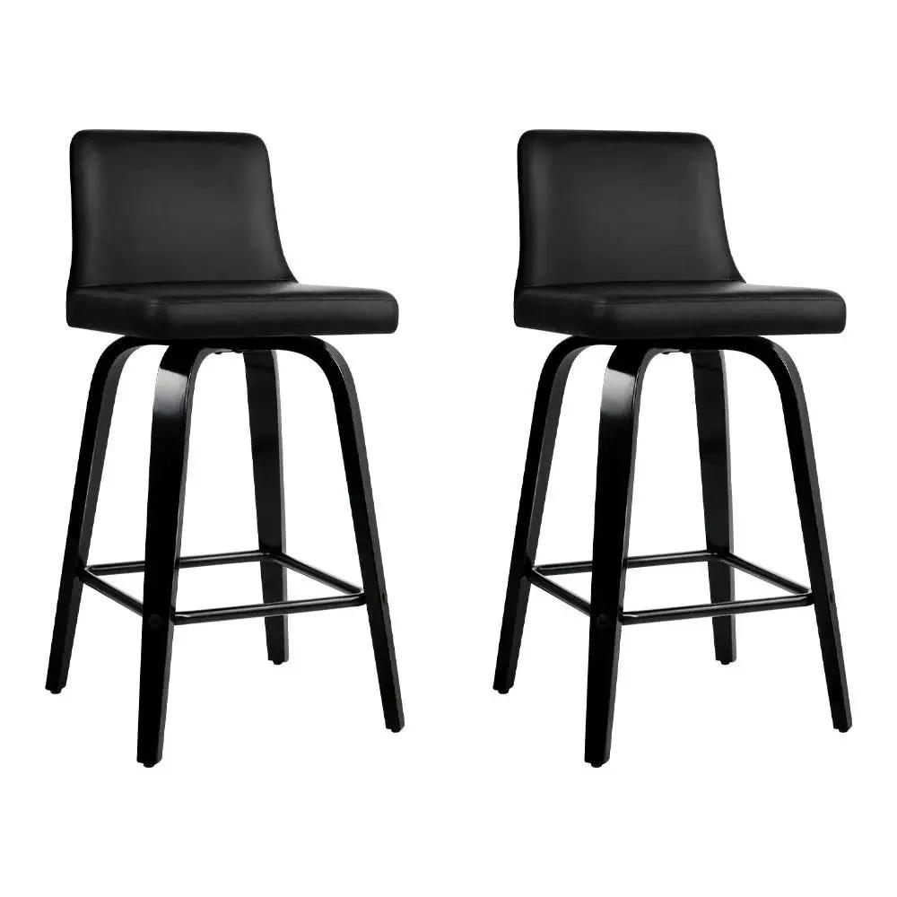 2x Belmont Swivel Leather Bar Stools | Black