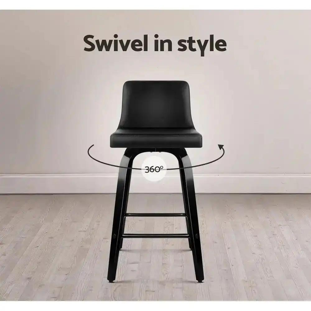 2x Belmont Swivel Leather Bar Stools | Black