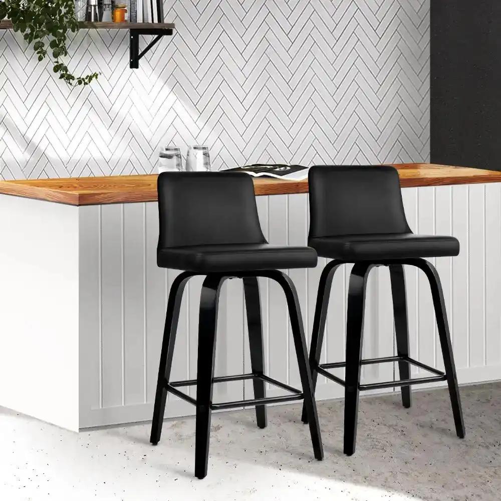 2x Belmont Swivel Leather Bar Stools | Black