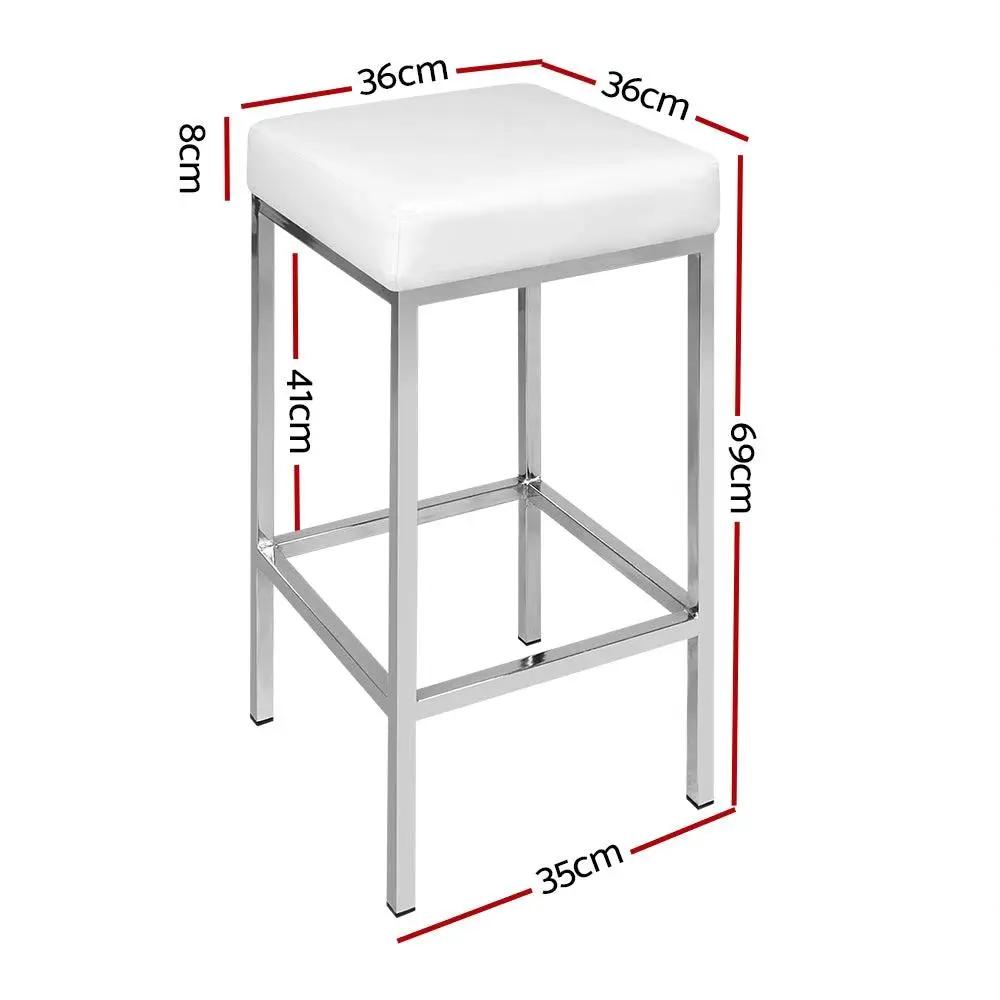 2x Backless Padded Leather Metal Bar Stools | White