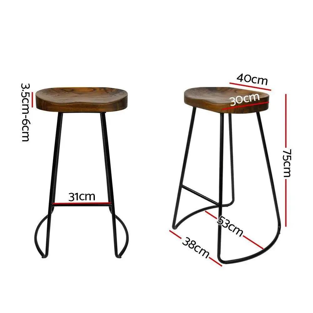 4x Ricardo Vintage Bar Stools | Dark Wood | 75cm