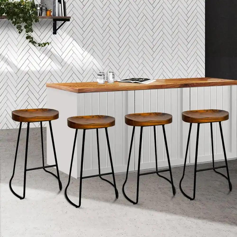 4x Ricardo Vintage Bar Stools | Dark Wood | 75cm