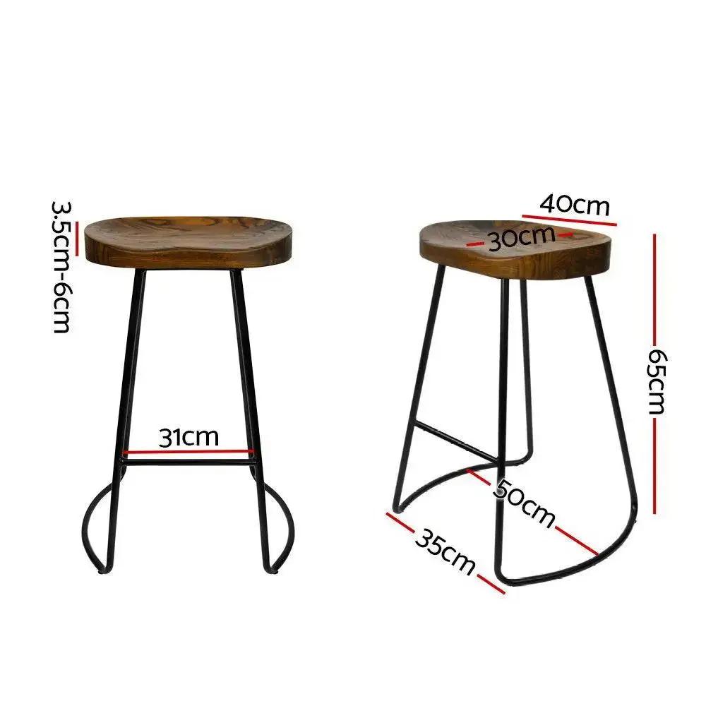 2x Ricardo Vintage Bar Stools | Wood | 65cm