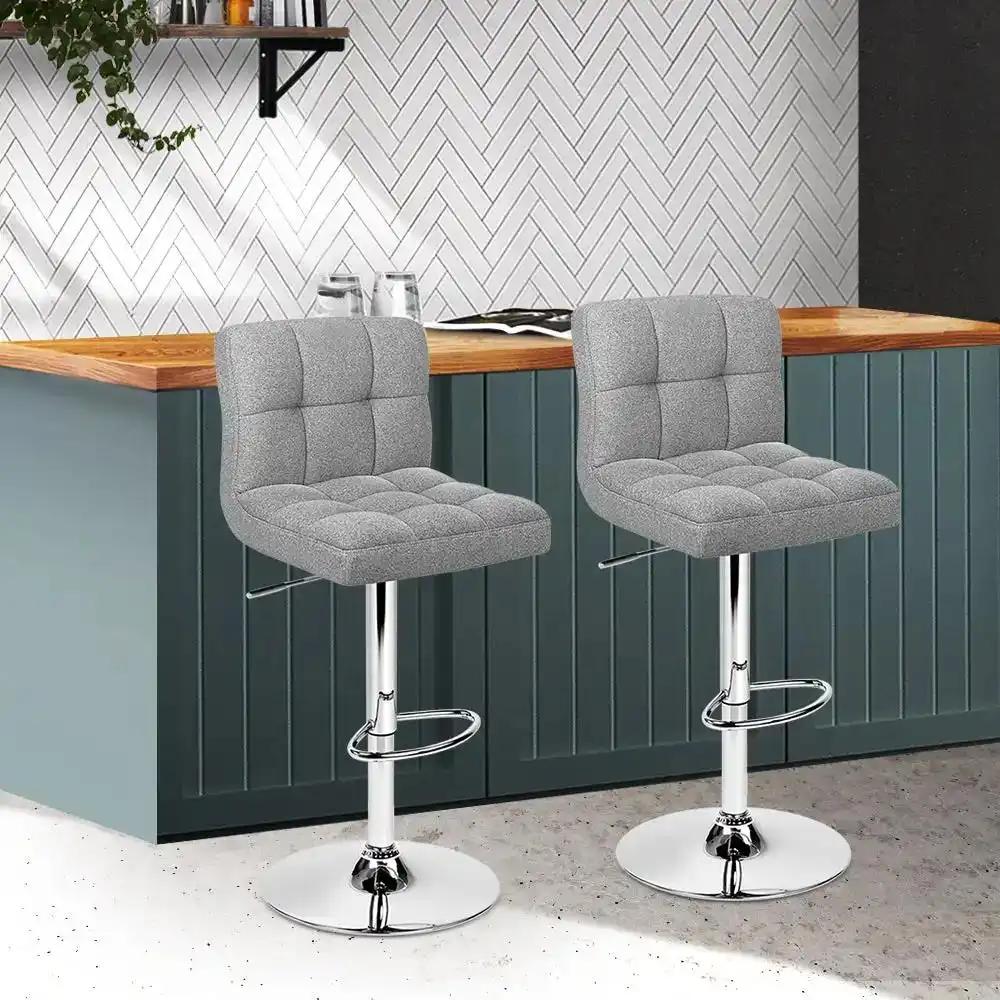 2x FauxyLinen Gas Lift Bar Stools | Grey