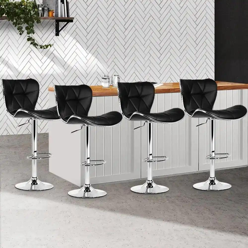 4x Elite Comfort Bar Stools | Black & Chrome